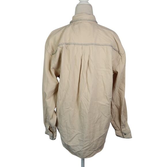 Vintage 90s Andrew's Blues Cream Button Down Shirt Floral Embroidery M - Picture 4 of 5